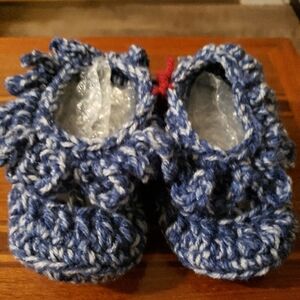 Handmade Blue and White Knitted Baby Booties